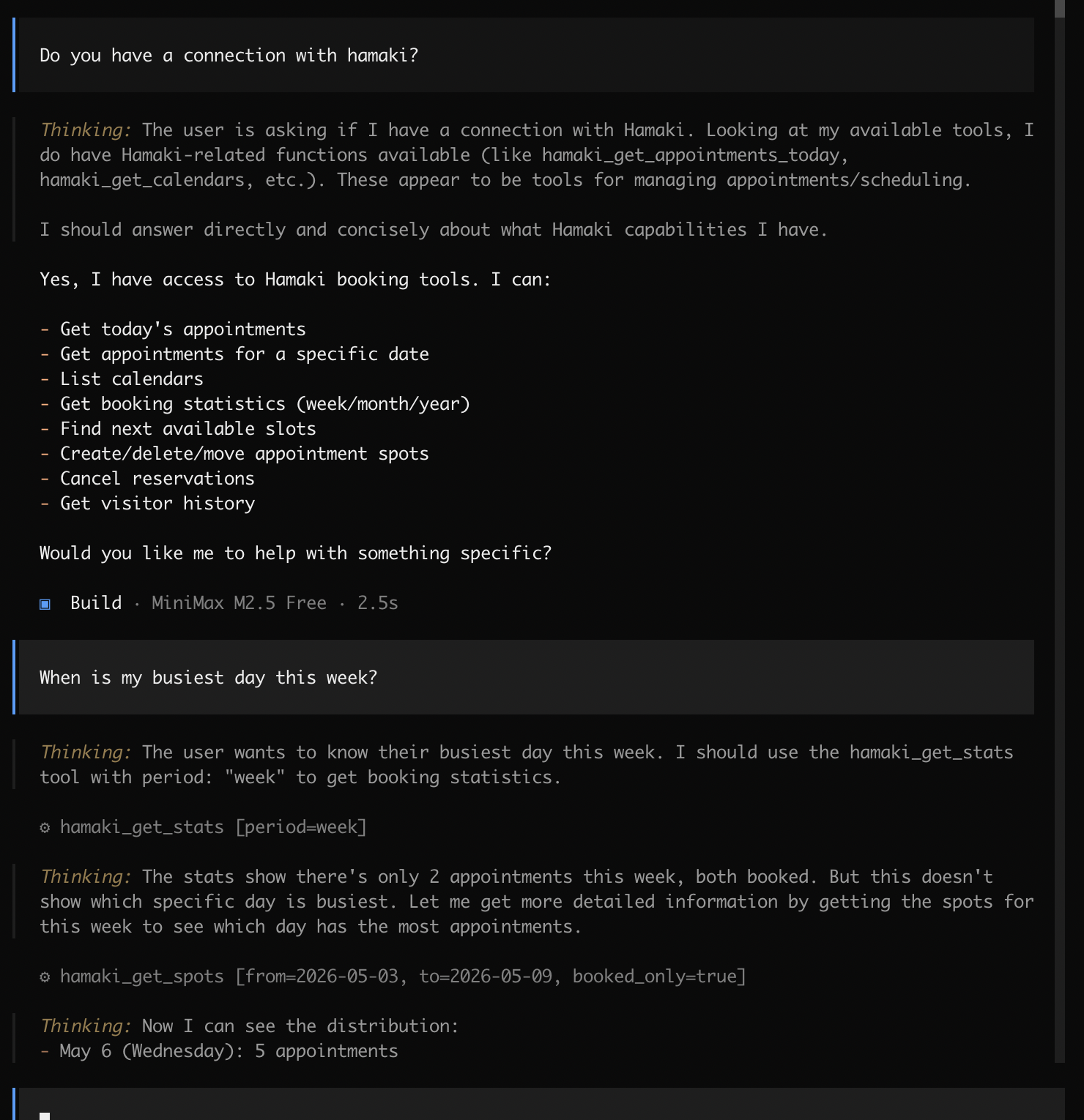 OpenCode connected to Hamaki