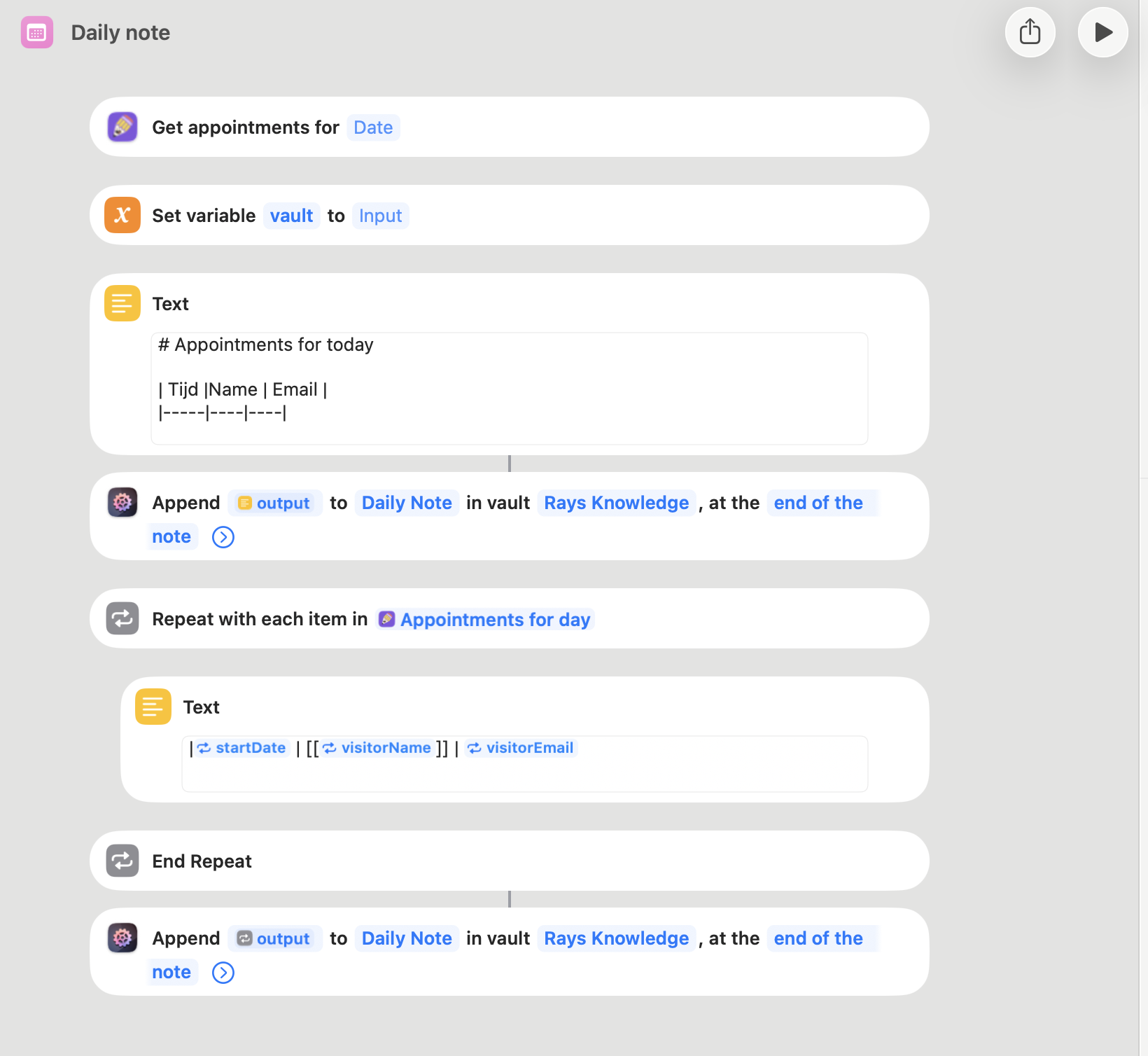 Daily note shortcut in Shortcuts.app